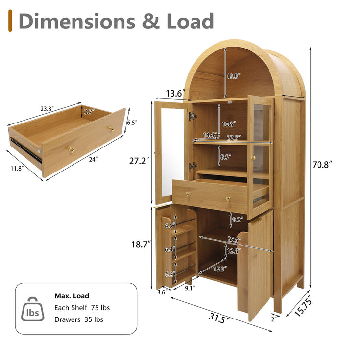 Fluted Tall Arched Pantry Cabinet With Adjustable Shelves Home Essentials