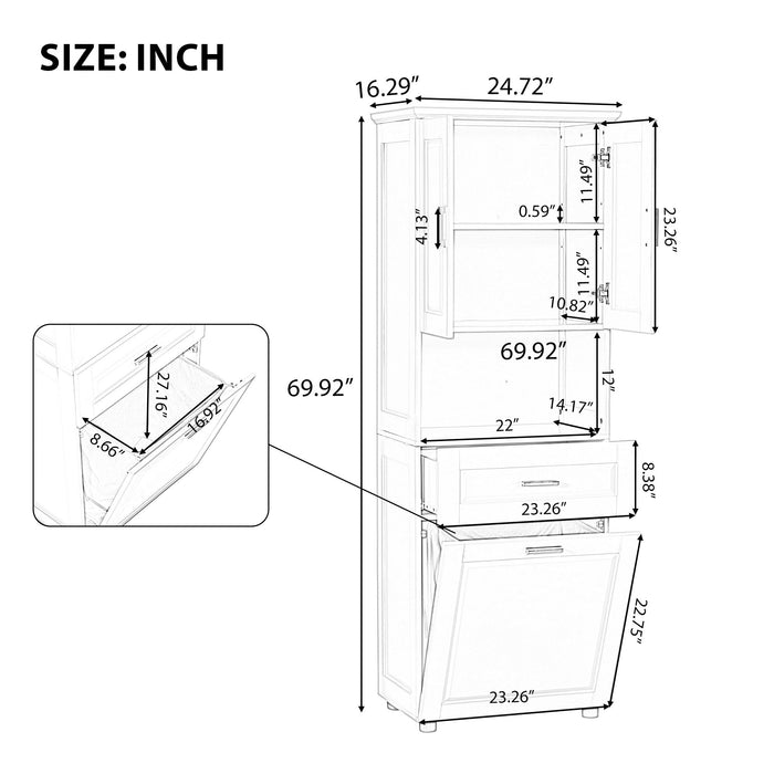 Tall Bathroom Cabinet With Tilt-Out Laundry Basket And Upper Storage Hearth and Haven