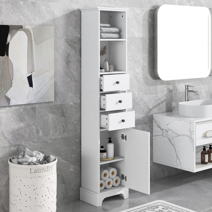 Tall Storage Cabinet With 3 Drawers And Adjustable Shelves For Bathroom Hearth and Haven