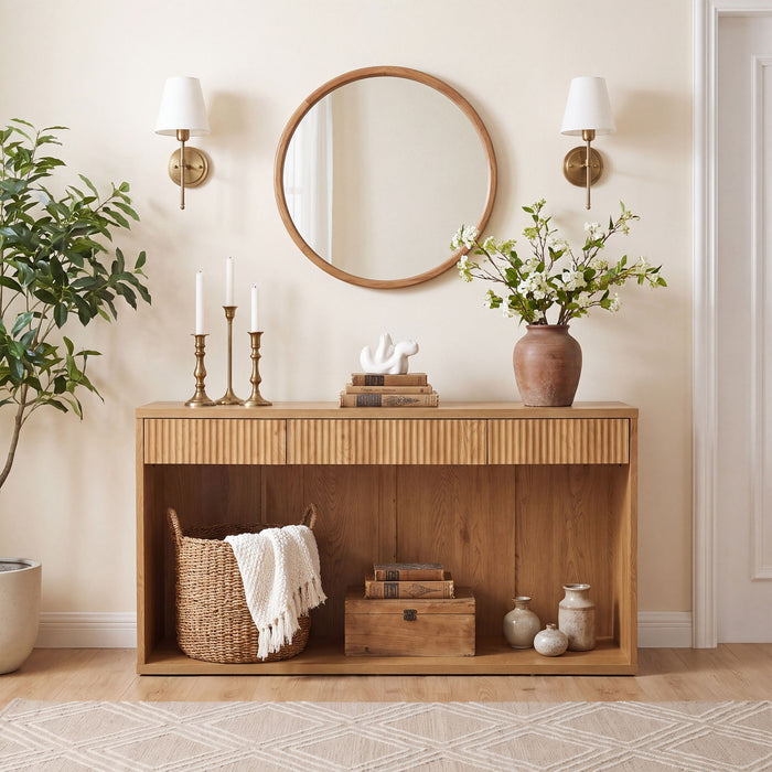 Fluted Console Table With 3 Drawers, Long Sofa Table Behind Couch For Living Room Home Essentials
