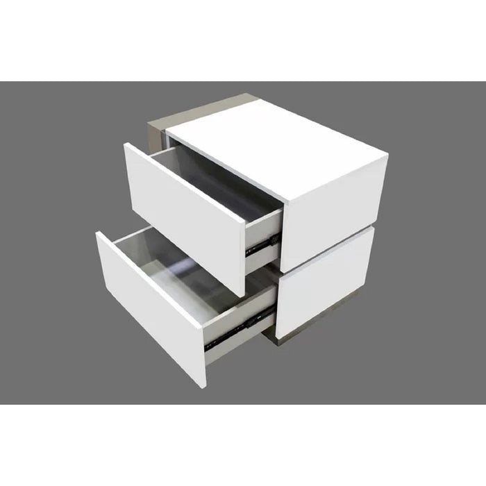 Nightstand Bedside Table With 2 Drawer For Bedroom - White / Silver
