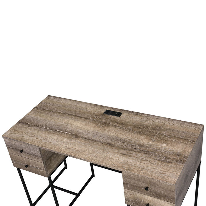 Desirre - Writing Desk With USB - Rustic Oak & Black ACME