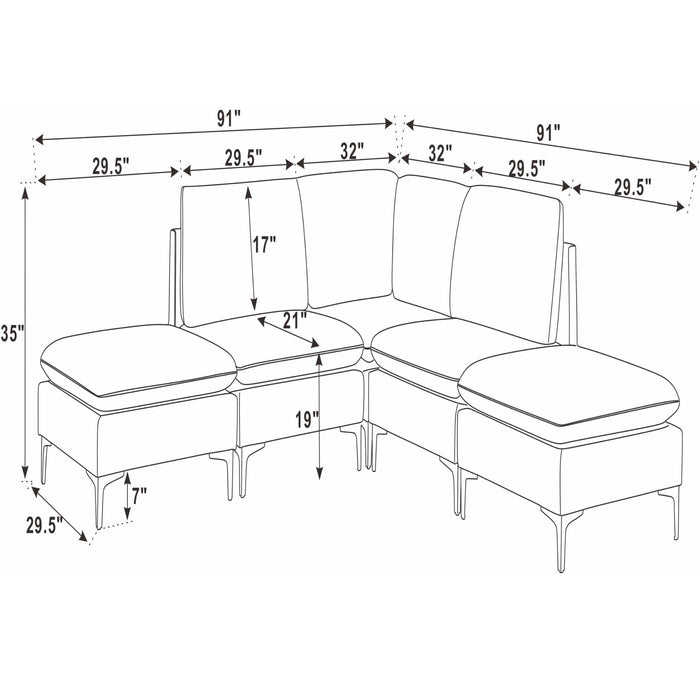 Upholstered Modular Sectional With Tall Legs, Medium Firm Seat Home Essentials