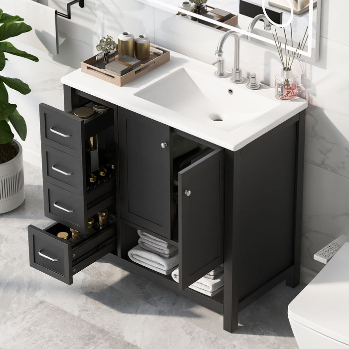 Bathroom Vanity With Sink Top, Bathroom Vanity Cabinet With 2 Doors And 2 Drawers, Open Shelf Hearth and Haven
