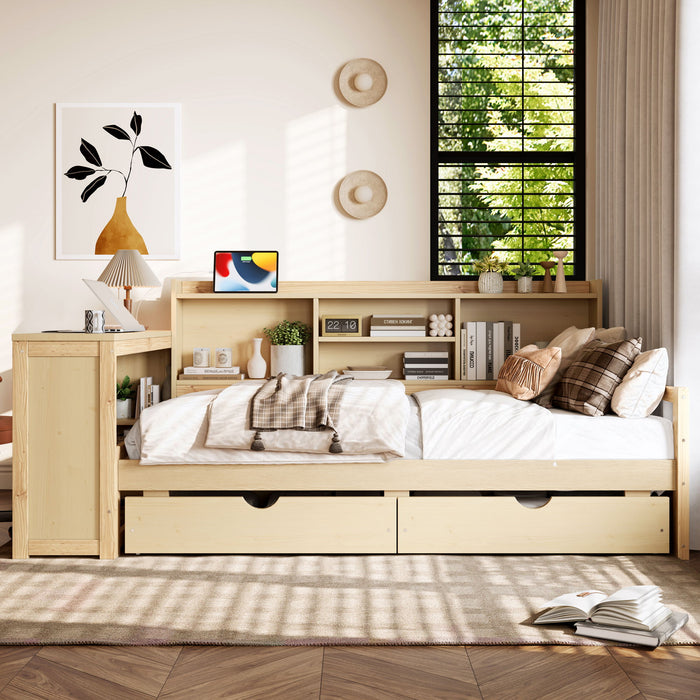 Corner Daybed With Storage Drawers, Desk, Charging Port & Bookcase Home Essentials