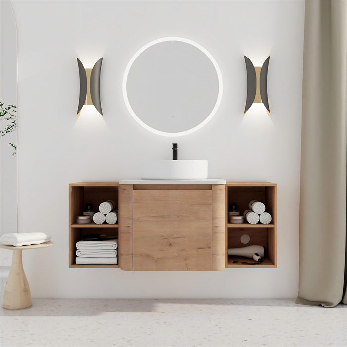Wall Mounted Bathroom Vanity With Art Sink, 2 Storage Shelves, Soft Close Door Home Essentials