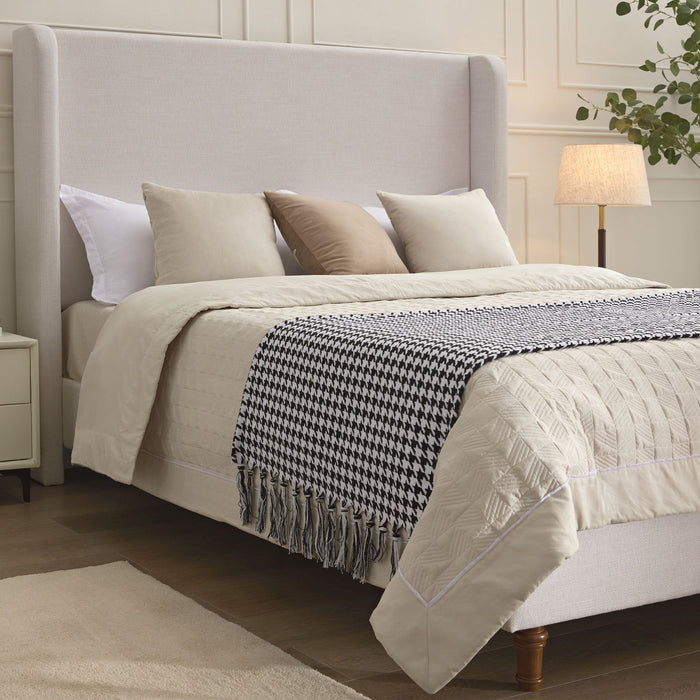 Hayden - King Size Upholstered Wingback Bed With And Tall 54" Headboard - Ivory House & Home Furniture