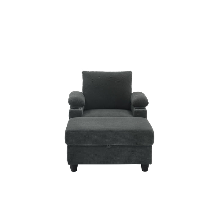 Accent Chair With Storage Ottoman, Reclining Single Chaise Lounge With Cupholders And USB, C Ports Home Essentials