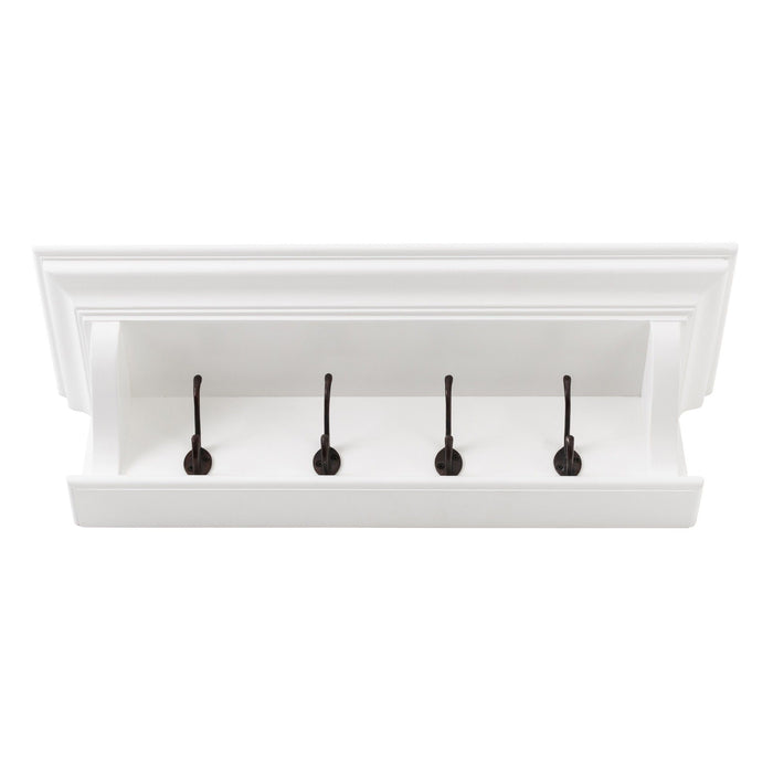 Classic Wood Wide Four Hook Hanging Coat Rack - White