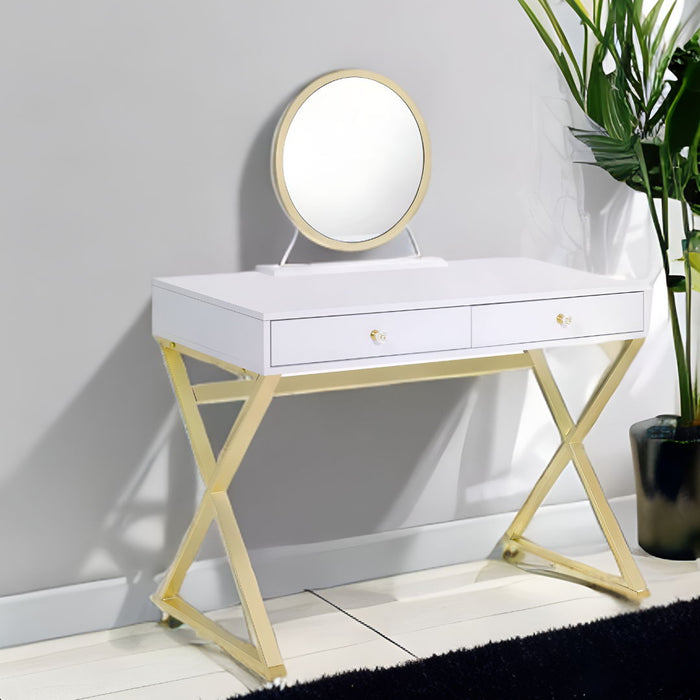 Finish Round Dresser Mirror - White & Gold