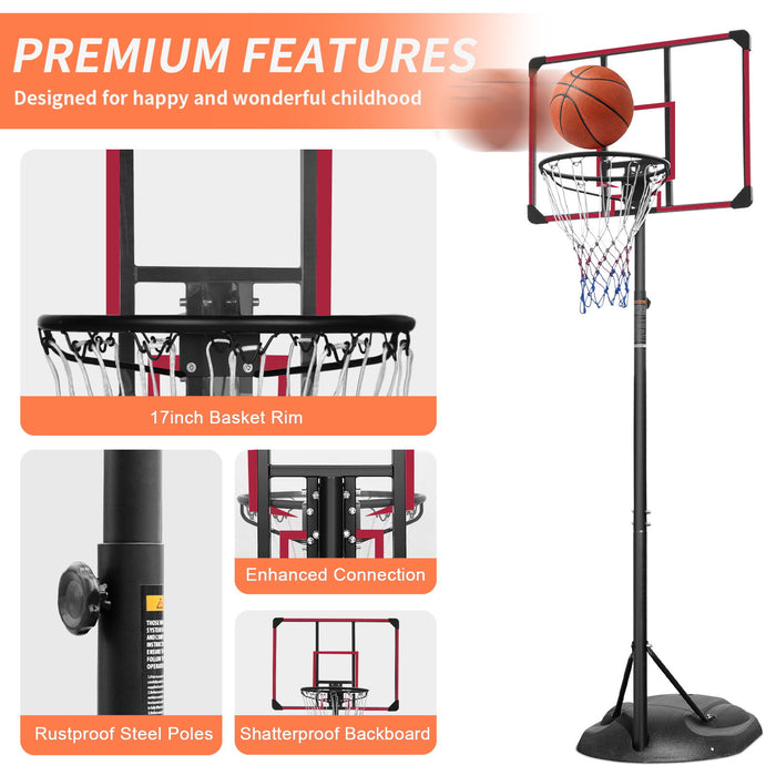 Portable Basketball Hoop System Stand, Height Adjustable For Indoor / Outdoor - Red Daily Nest