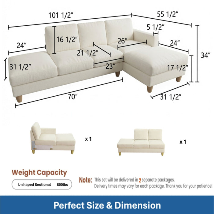 L - Shaped Sectional Sofa With Chaise & Ottoman Home Essentials