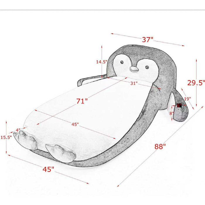 Twin Size Penguin Shaped Bed, Lounger Chair For Kids Bedroom - White / Black Home Essentials