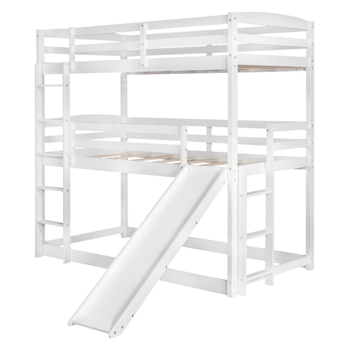 Triple Bunk Twin Sized Bed with Slide - White