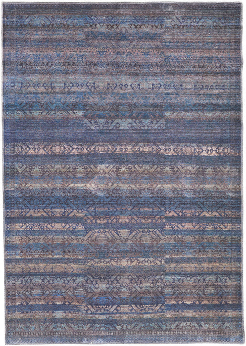 Floral Power Loom Area Rug - Blue Purple And Brown - 4' X 6'