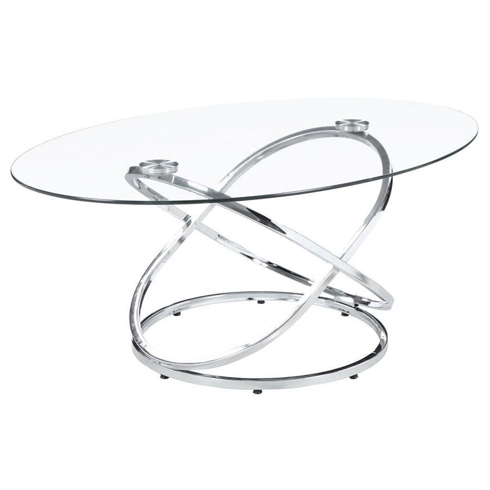 Warren - 3 Piece Oval Glass Top Coffee Table Set - Chrome