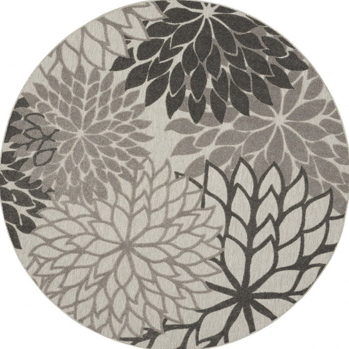 8' Round Round Floral Indoor / Outdoor Area Rug - Gray