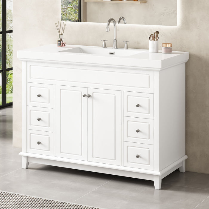 Bathroom Vanity & Sink, 6 Soft Close Drawers & Double Doors - White Noble House