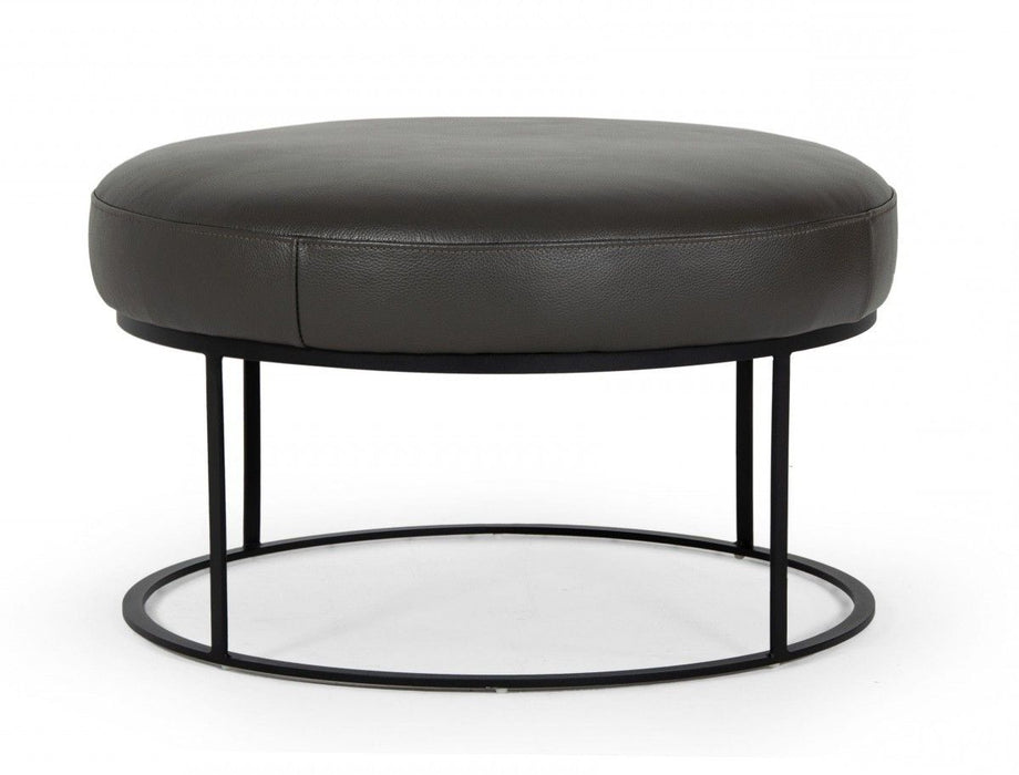 Faux Leather Ottoman - Gray / Black