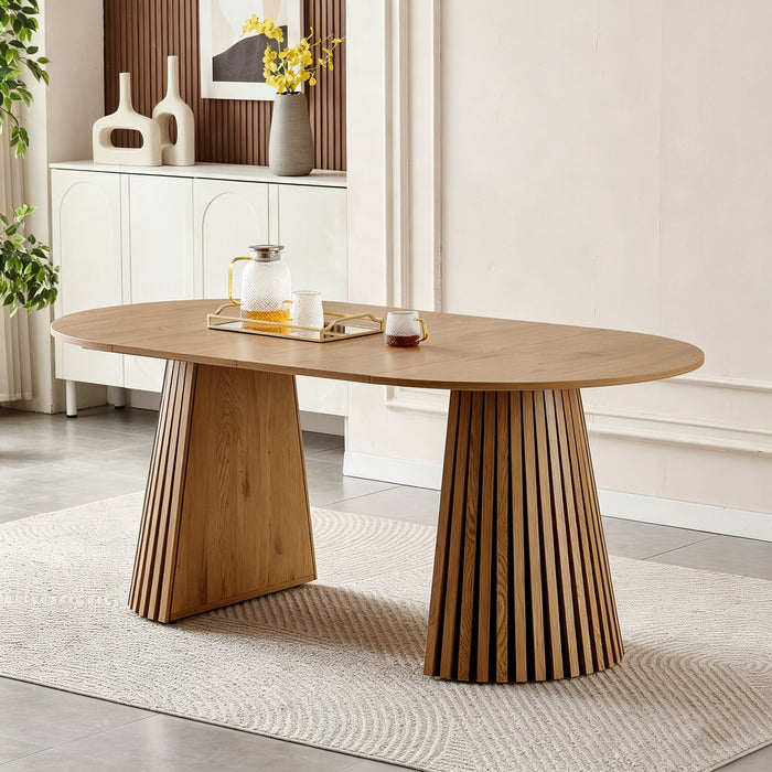 Dining Table, Flexible Extendable Oval Design With Slatted Legs - Natural Wood Home Essentials