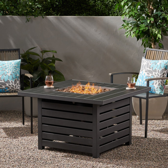 Stylish Square Iron Fire Pit With Tank Space, 50, 000 Btu - Black