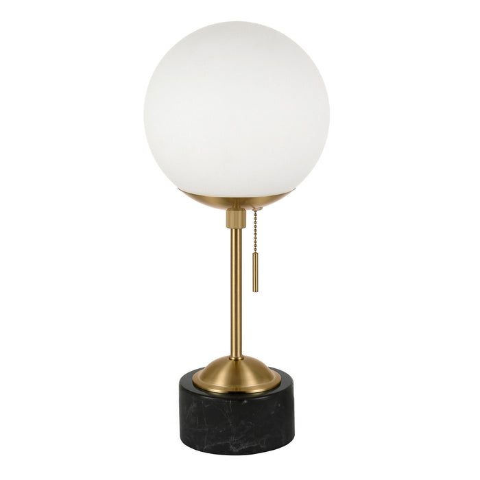 Marble Globe Table Lamp With White Globe Shade - Black And Gold