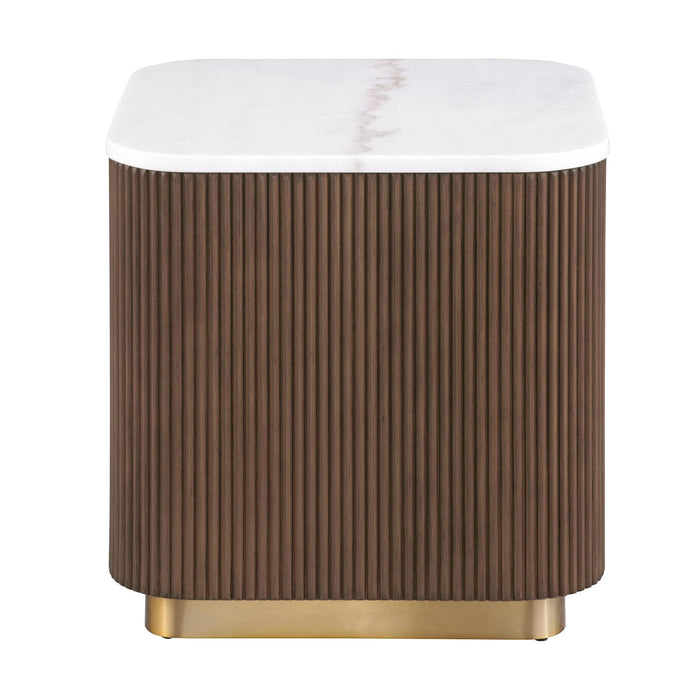3 Piece Table Set, Square Cocktail Table & 2 Square End Tables - Brown / Gold / White Home Essentials