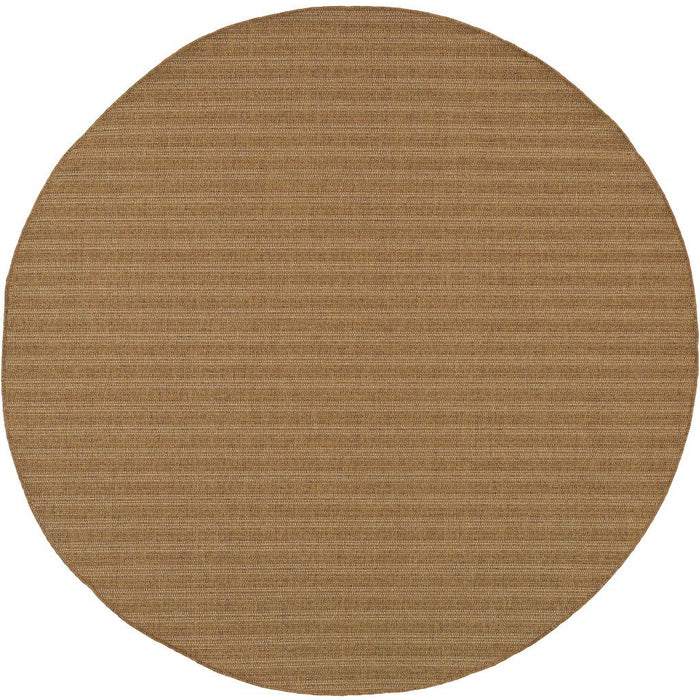 8' X 8' Round Striped Stain Resistant Indoor / Outdoor Area Rug - Tan