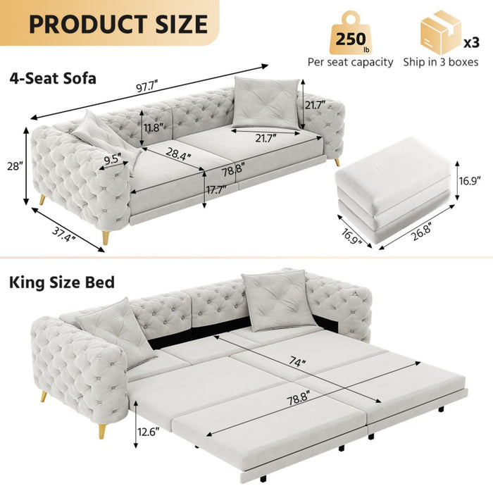 3 In 1 Convertible Sleeper, Deep Seat Pull Out Sofa Bed, Button Tufted Home Essentials