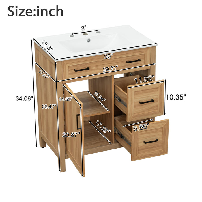 Bathroom Vanity With Sink, 2 Soft Close Drawers, 1 Soft Close Door, Adjustable Shelf Hearth and Haven