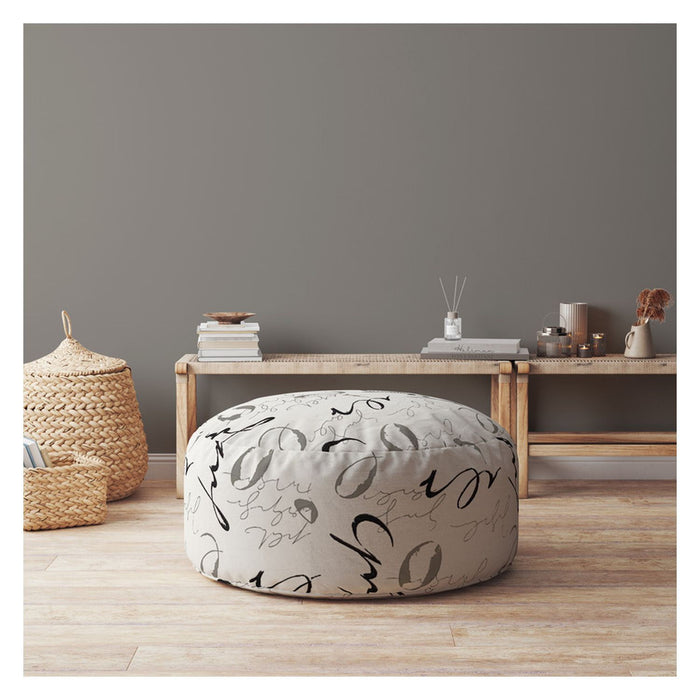 Polyester Round Abstract Pouf Ottoman - Black