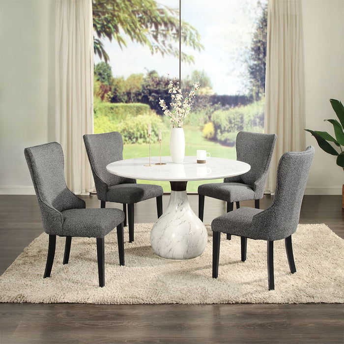 Koen - Round Dining Table, Engineering Marble Top - White & Black ACME