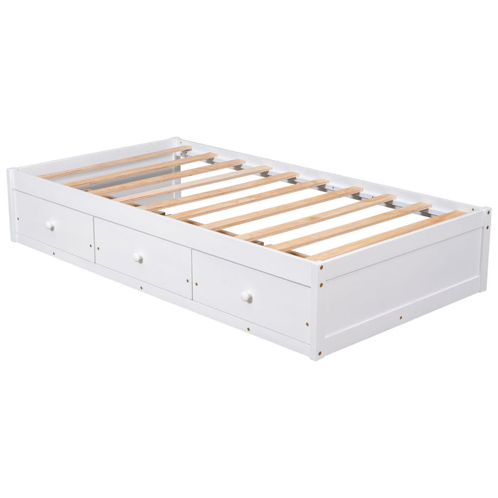 Twin Size Platform Storage Bed With 3 Drawers - White Hearth and Haven