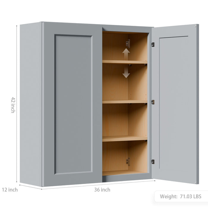 Shaker Wall Cabinet With Soft Close Hinges, Adjustable Shelves, Double Door Home Essentials