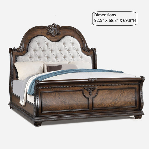 Traditional Style Button Tufted Headboard Sleigh Bed Home Essentials