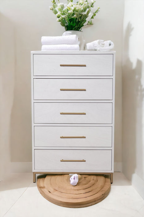 Solid Wood, Five Drawer Chest - White