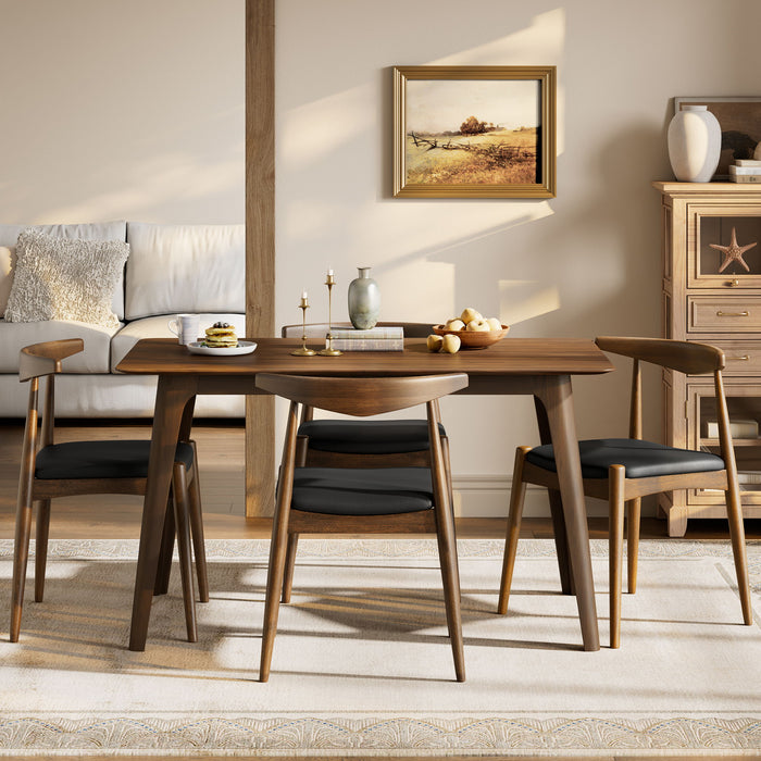 5 Piece Dining Set With 1 Table And 4 Upholstered Chairs - Walnut / Black Noble House