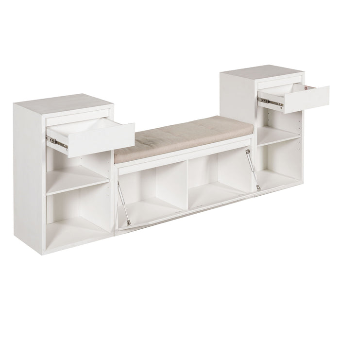 Entryway Storage Bench With Cushion, Drawers & Open Shelves Hearth and Haven