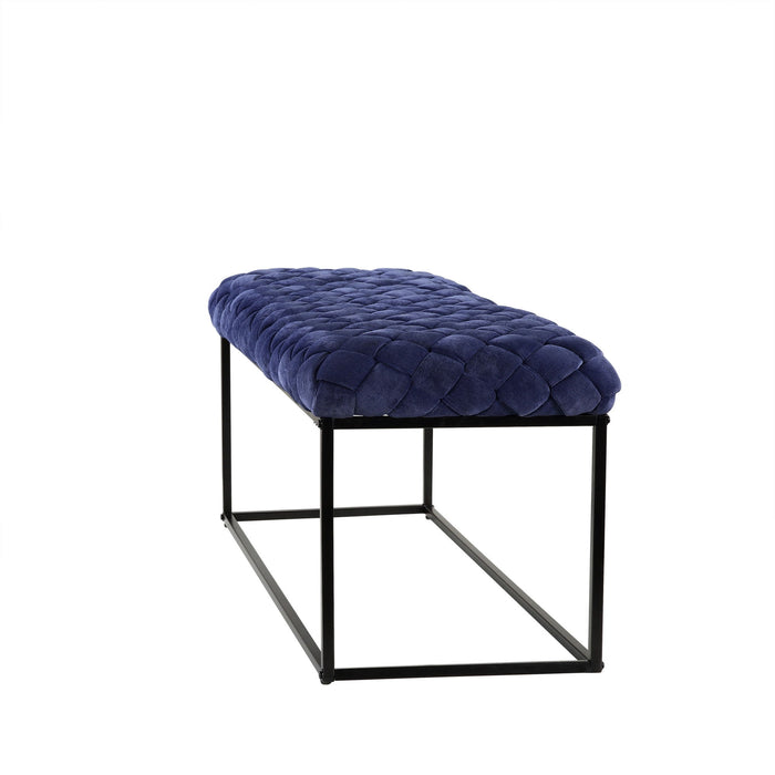 Upholstered Velvet Bench - Navy Blue / Black