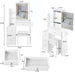 Cabinet Vanity Table & Cushioned Stool, USB Power Station, Hair Dryer Bracket - White Home Essentials