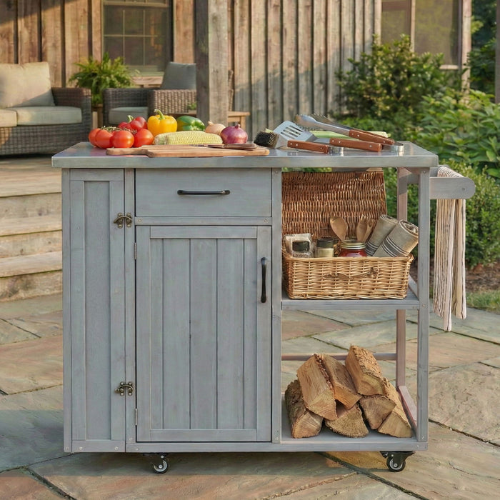 Outdoor Kitchen Island Prep Station With Lockable Wheels, Ample Storage, Towel & Spice Racks Hearth and Haven
