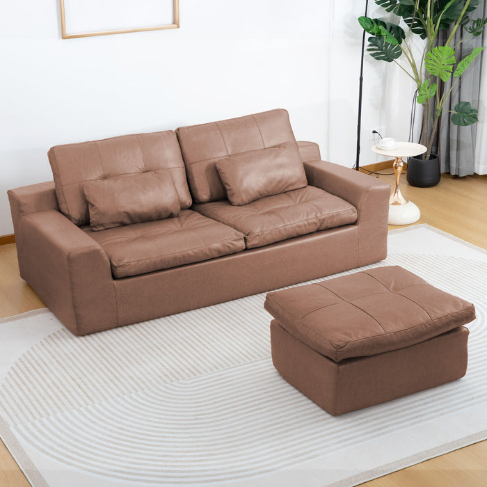 L - Shaped Modular 2 Seater Sofa With Movable Ottoman And High Density Sponge Cushions For Living Room Home Essentials