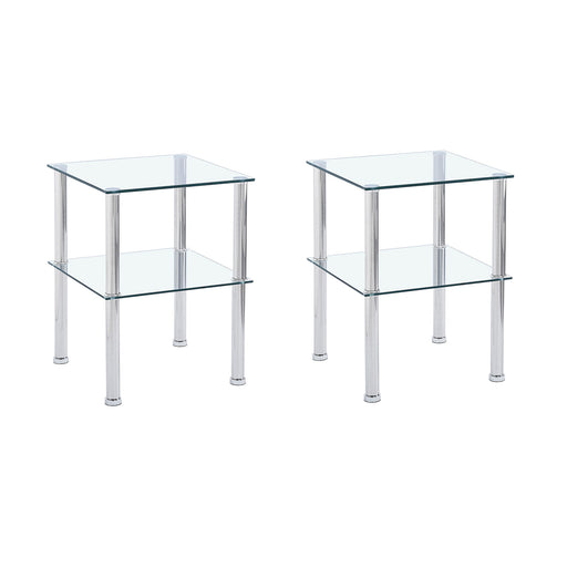 Modern 2 Piece Side Table With Storage Shelf, Tempered Glass, Space Saving Design - Clear Home Essentials