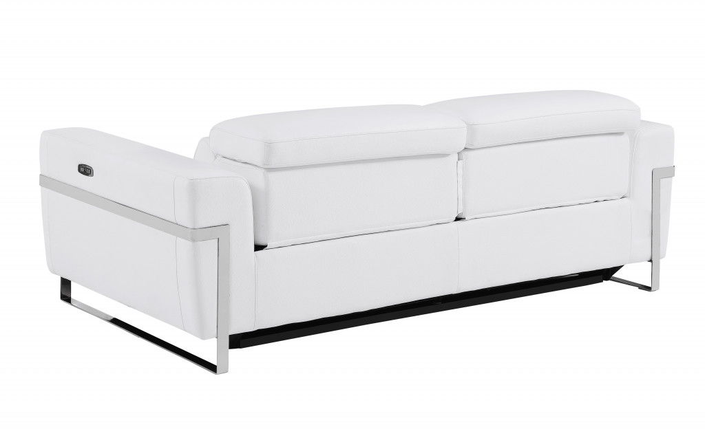 Italian Leather USB Sofa With Silver Legs - White