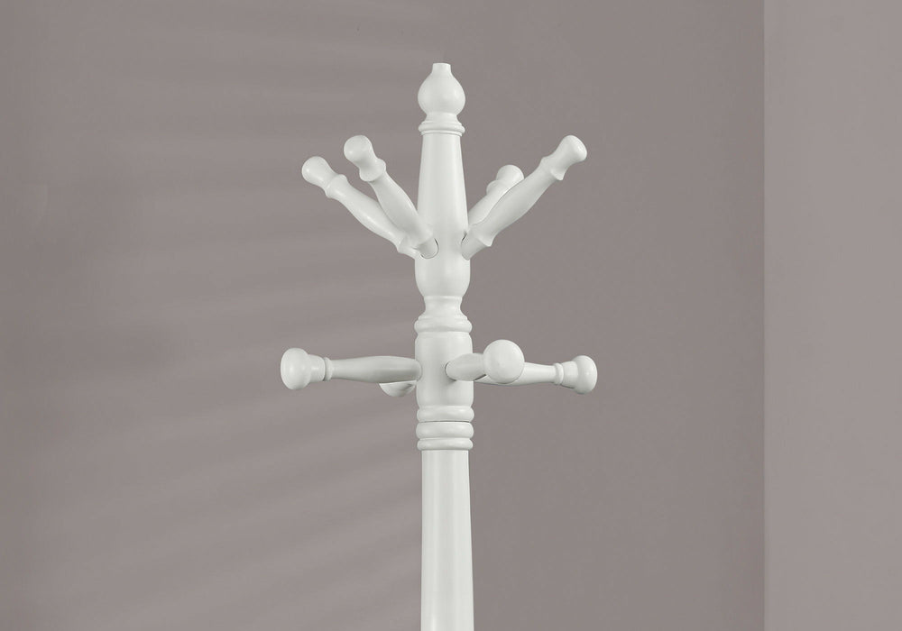 Solid Wood Coat Rack With Triple Tiered Coat Stand - White