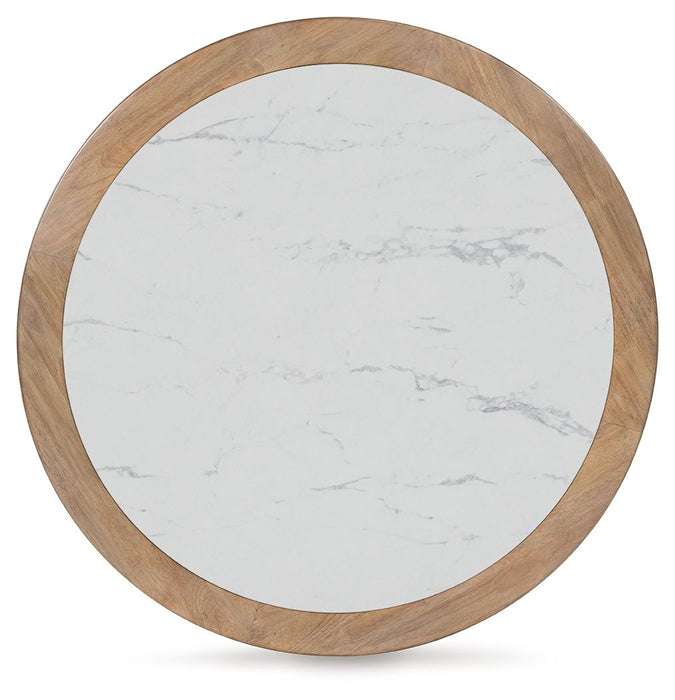 Camdill - Round Cocktail Table - Light Brown / White Signature Design by Ashley®