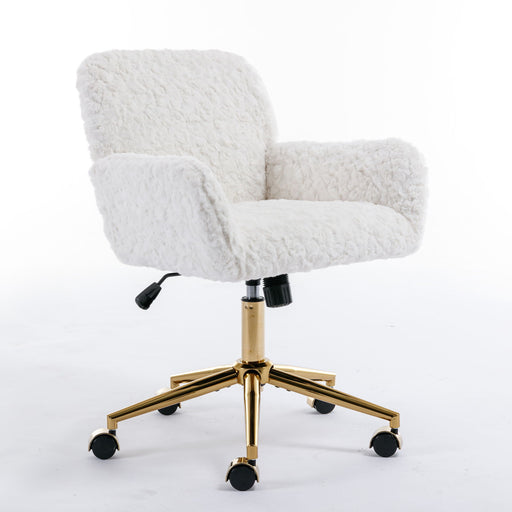 Office Chair, Artificial Rabbit Hair Home Office Chair With Metal Base, Adjustable Desk Chair Swivel Office Chair, Vanity Chair Home Essentials