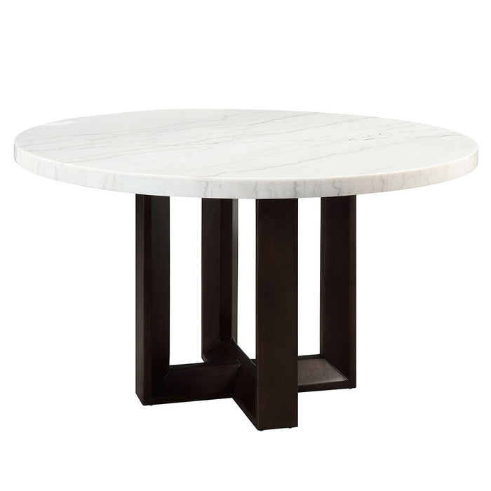 Edwyn - Round Dining Table - White Natural Marble Top & Espresso
