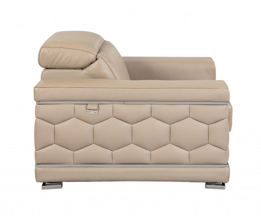 Italian Leather Sofa & Silver Legs - Beige