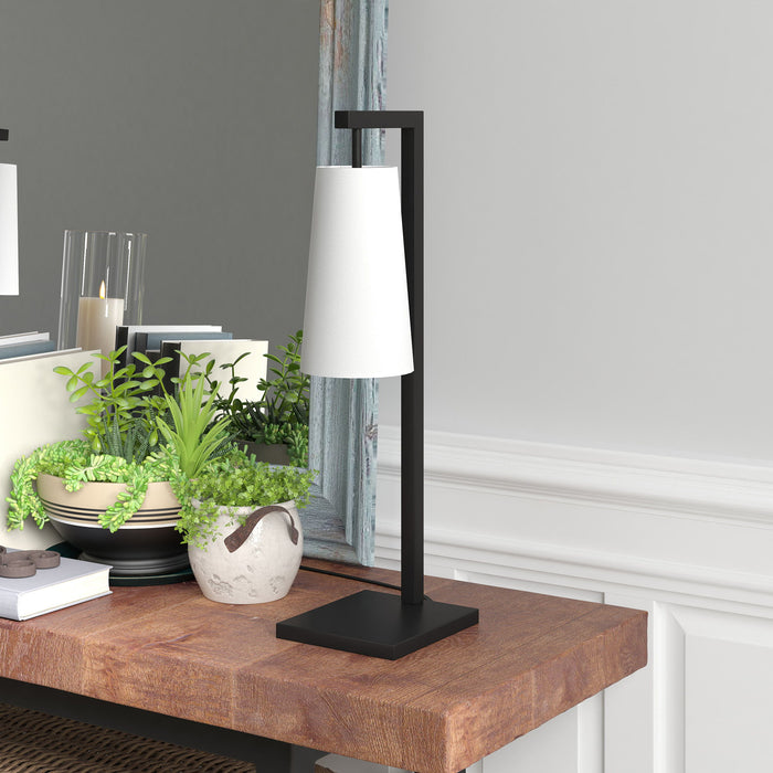 Metal Desk Table Lamp With White Cone Shade - Black
